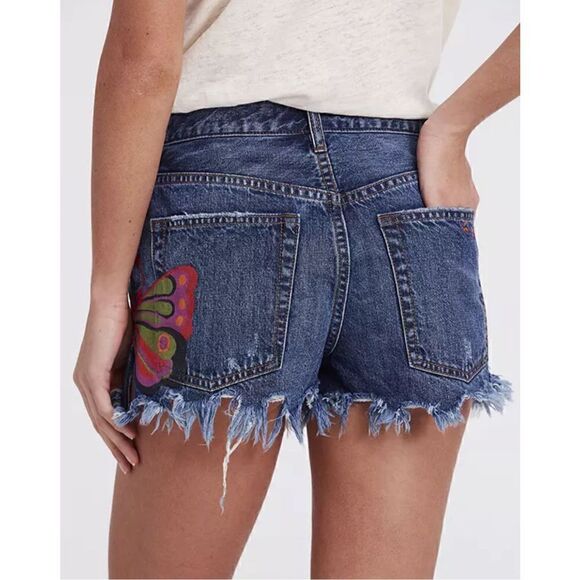 Free People Fields of Sun Boulder Beach Butterfly Frayed Denim Short 27 - Picture 3 of 16